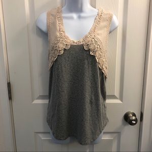 J Crew Lace Tank Top Grey Heather Burn Out Small